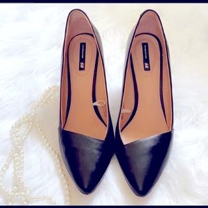H&M Black Slant Pointed Toe Leather heels